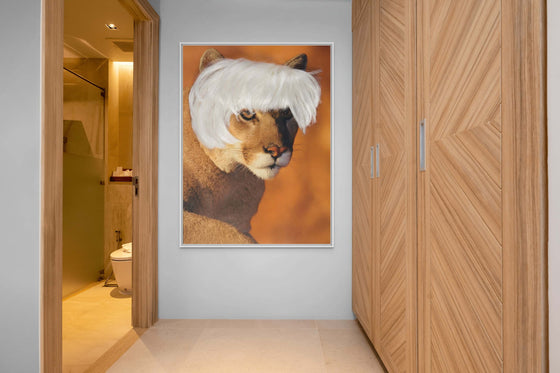 Modern Canvas Print: 'Lioness in Warhol Wig' - Contemporary Art