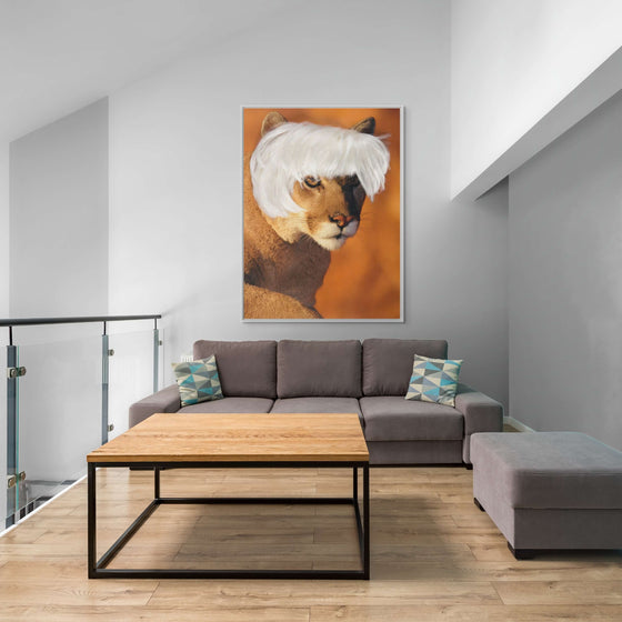 Modern Canvas Print: 'Lioness in Warhol Wig' - Contemporary Art