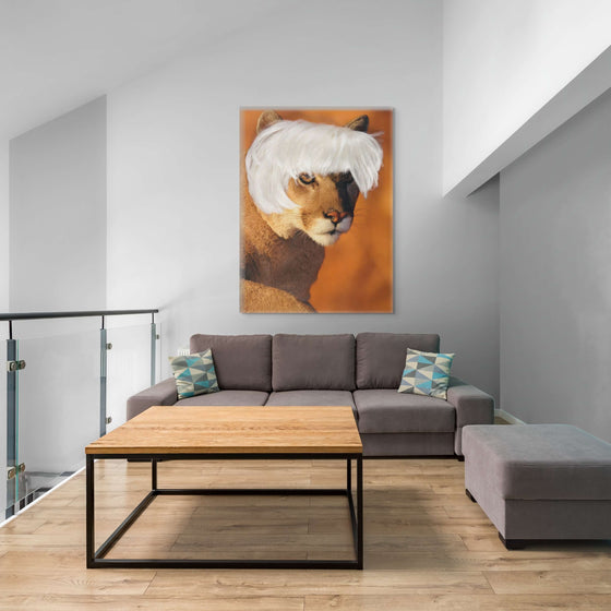 Modern Canvas Print: 'Lioness in Warhol Wig' - Contemporary Art