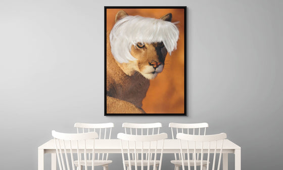 Modern Canvas Print: 'Lioness in Warhol Wig' - Contemporary Art