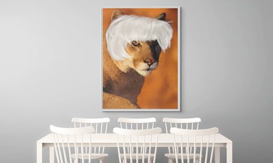 Modern Canvas Print: 'Lioness in Warhol Wig' - Contemporary Art