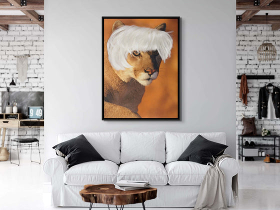 Modern Canvas Print: 'Lioness in Warhol Wig' - Contemporary Art