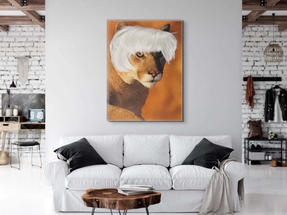 Modern Canvas Print: 'Lioness in Warhol Wig' - Contemporary Art