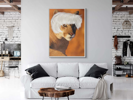 Modern Canvas Print: 'Lioness in Warhol Wig' - Contemporary Art