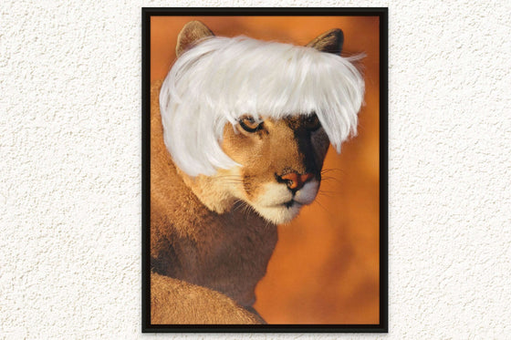 Modern Canvas Print: 'Lioness in Warhol Wig' - Contemporary Art